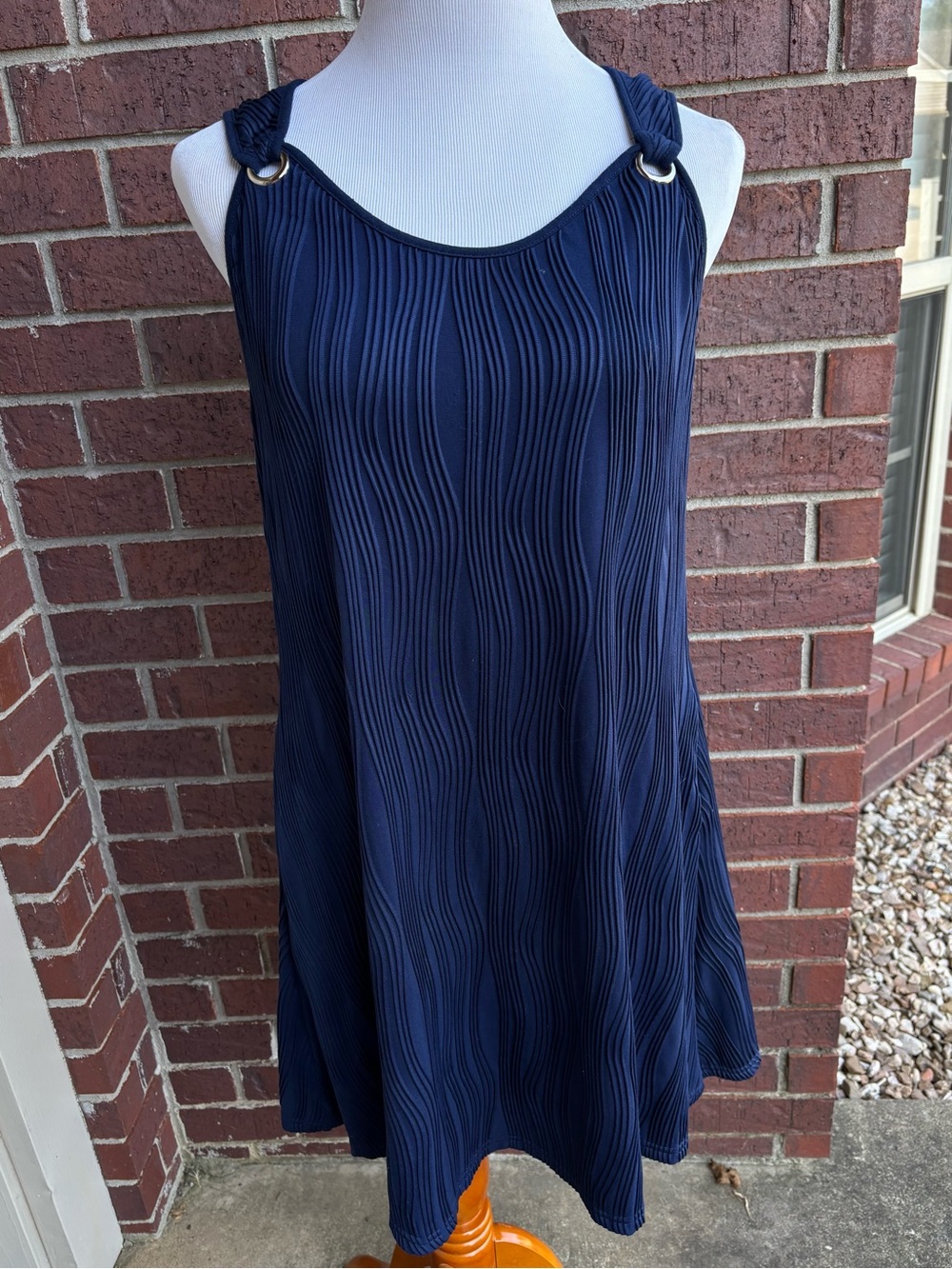 Navy Textured A-Line Dress